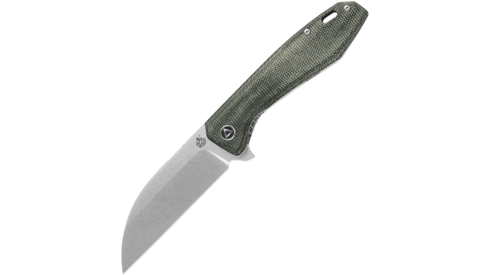 QSP Knife Pelican Linerlock Folding Knife, 3.63in stonewash finish CPM S35VN stainless blade, Green, Green linen micarta handle, QS118-E1