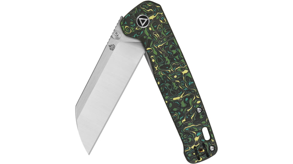 QSP Knife Penguin Plus Folding Knife, 4.5in Closed, 3.38in Satin CPM-20CV SS Blade, Green/Black/Yellow Carbon Fiber Handle, QS130XL-F1