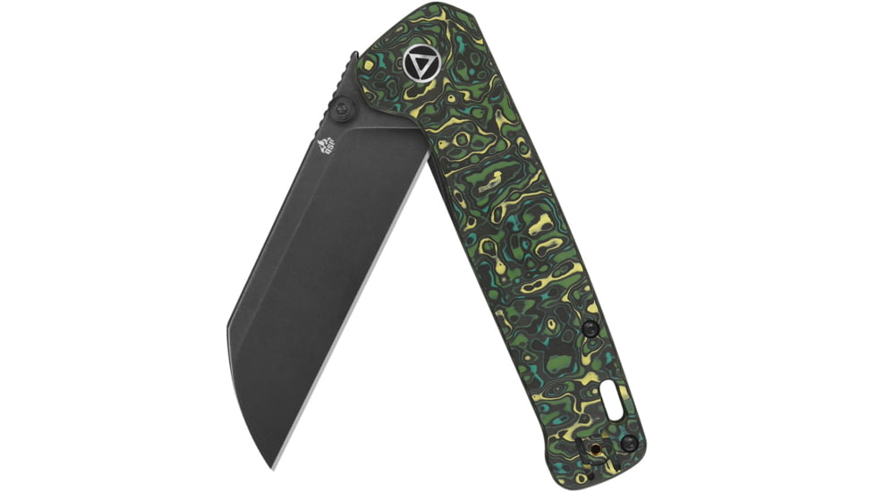 QSP Knife Penguin Plus Folding Knife, 4.5in Closed, 3.38in Black Stonewash CPM-20CV SS Blade, Green/Black/Yellow Carbon Fiber Handle, QS130XL-F2