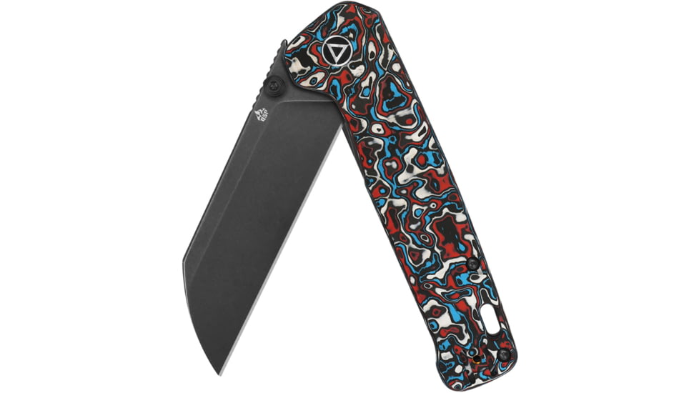 QSP Knife Penguin Plus Folding Knife, 4.5in Closed, 3.38in Black Stonewash CPM-20CV SS Blade, Red/White/Blue Carbon Fiber Handle, QS130XL-G2