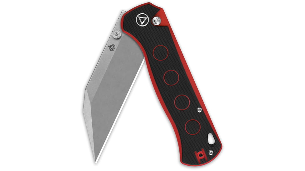 QSP Knife Swordfish Folding Knife, 4.5in Closed, 3.63in Stonewash 14C28N Sandvik SS Blade, Black/Red G10 Handle, QS149-A1