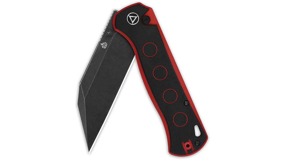 QSP Knife Swordfish Folding Knife, 4.5in Closed, 3.63in Black Stonewash 14C28N Sandvik SS Blade, Black/Red G10 Handle, QS149-A2