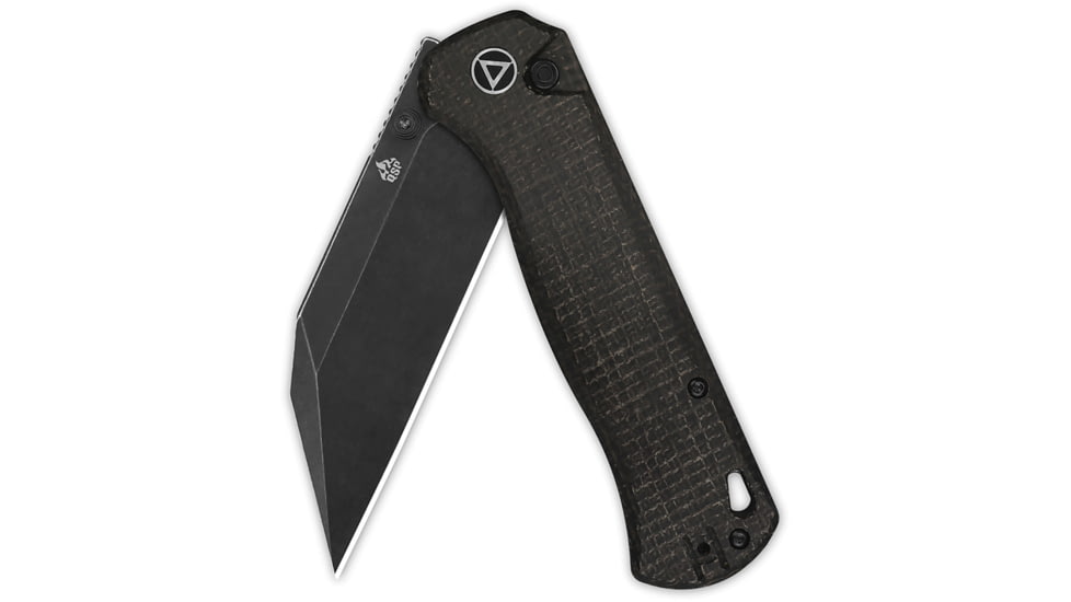 QSP Knife Swordfish Folding Knife, 4.5in Closed, 3.63in Black Stonewash 14C28N Sandvik SS Blade, Dark Brown Micarta Handle, QS149-C2