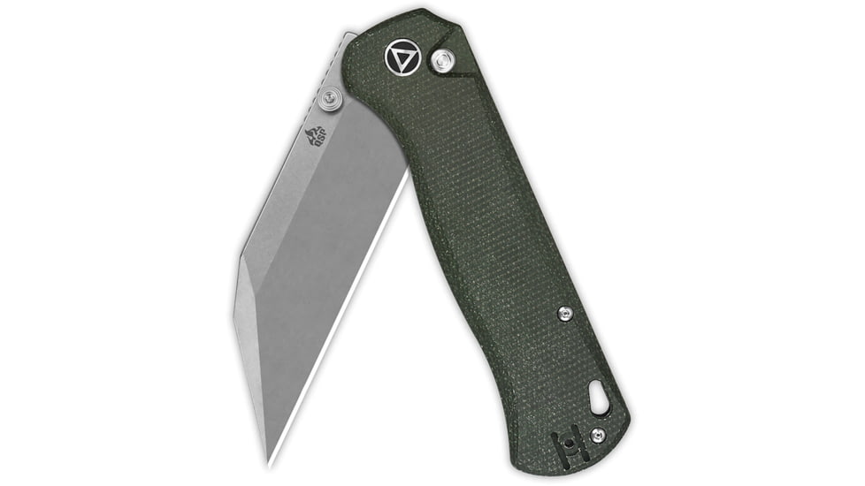 QSP Knife Swordfish Folding Knife, 4.5in Closed, 3.63in Stonewash 14C28N Sandvik SS Blade, Green Canvas Micarta Handle, QS149-B1
