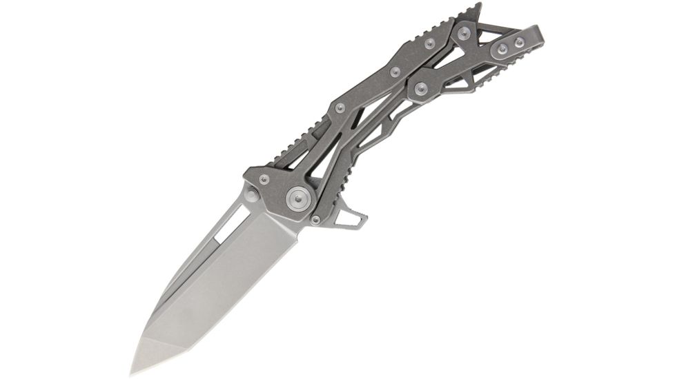 Quartermaster General Lee 2 Stonewash Folding Knife,3.625in,S35VN Steel,Standard Edge,Tanto,Stonewash,Titanium Handle QTR11