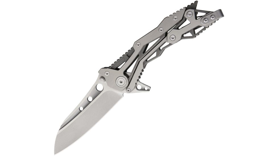Quartermaster General Lee Climate Change Folding Knife,3.5in,S35VN Steel,Standard Edge,Wharncliffe,Stonewash and Satin,Titanium Handle QTR12CC
