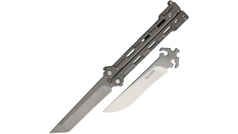 Quartermaster Marty McFly Balisong Folding Knife,4.5in,D2 Tool Steel,Tanto,Skeletonized CNC Machined Titanium Handle QTRQBS1
