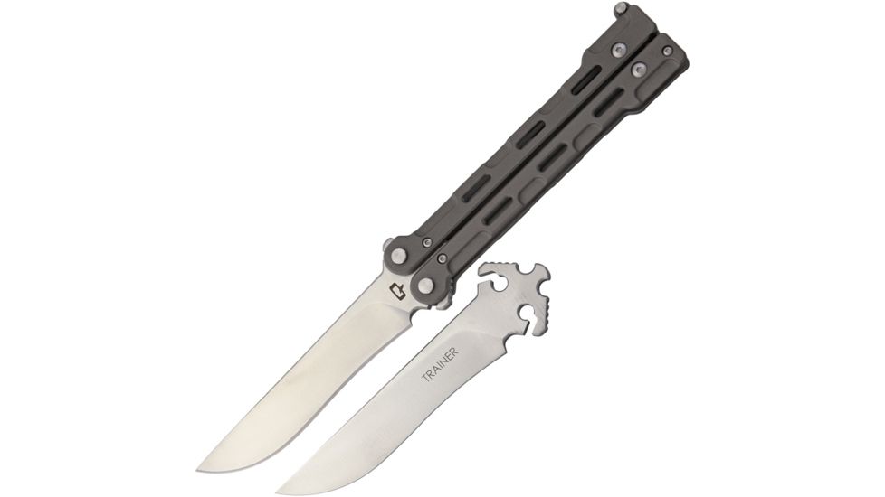 Quartermaster McFly Dress Balisong Folding Knife,4.5in,D2 Tool Steel,Drop Point,Satin,Skeletonized CNC Machined Titanium Handle QTRQBS2