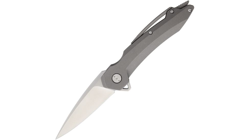 Quartermaster Mr. Belvedere Stonewash Folding Knife,3.5in,S35VN Steel,Standard Edge,Spear Point,Satin,Titanium Handle QTRQSE11