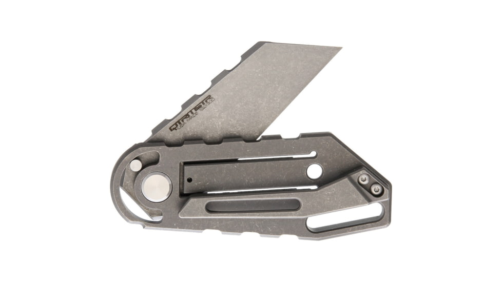 Quartermaster Yoda Integrated Framelock Folding Knife, 2.5in Stonewash Cpm S35Vn SS Wharncliffe Blade, Gray Stonewash Titanium Handle, Pocket Clip, Gray, ALF6