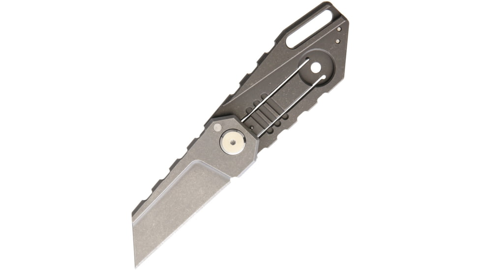 Quartermaster Yoda Integrated Framelock Folding Knife, 2.5in Stonewash Cpm S35Vn SS Wharncliffe Blade, Gray Stonewash Titanium Handle, Pocket Clip, Gray, ALF6