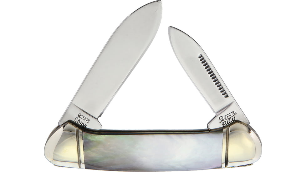 Queen City Mini Canoe Black Pearl Folding Knife, Mirror finish stainless spear and pen blades, Black pearl handle, KB204R / QC008