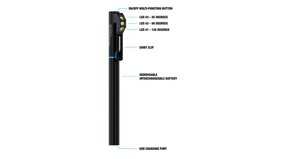 Quiqlite LiteStick Code 3 LED Flashlight, Aluminum, 200 Lumens, LSRWB