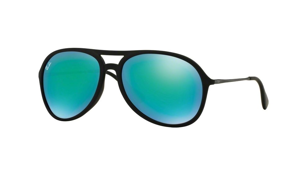 Ray-Ban ALEX F RB4201F Sunglasses 622/3R-59 - Rubber Black Frame, Light Green Mirror Green Lenses