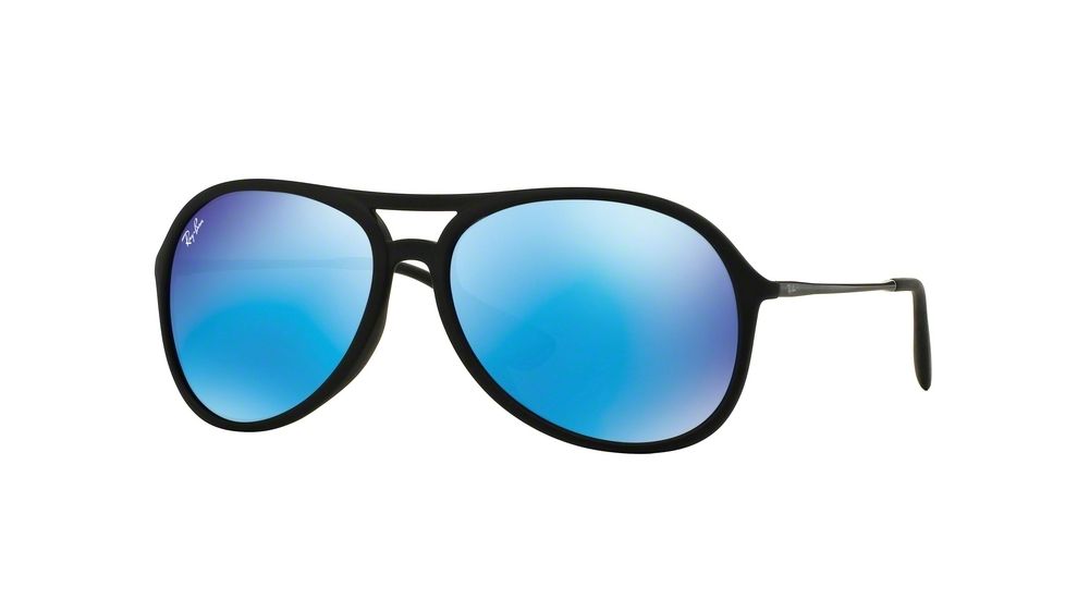 Ray-Ban ALEX F RB4201F Sunglasses 622/55-59 - Black Rubber Frame, Green Mirror Blue Lenses