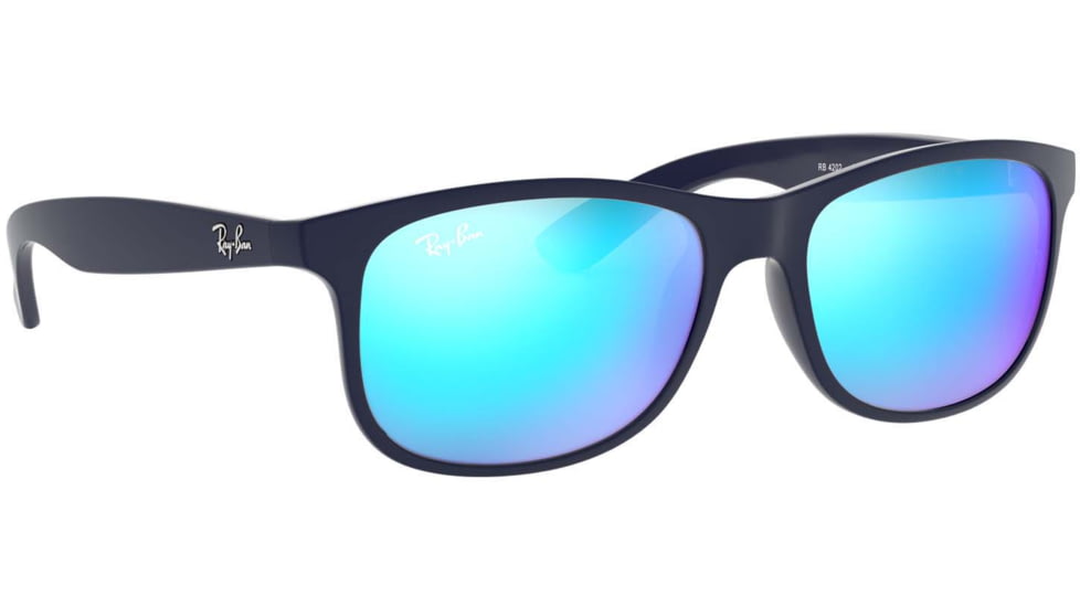 Ray-Ban ANDY RB4202 Sunglasses 615355-55 - Shiny Blue On Matte Top Frame, Green Mirror Blue Lenses