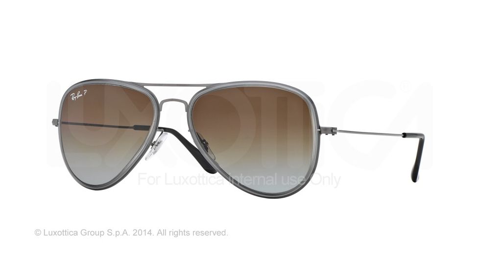 Ray-Ban AVIATOR FLAT METAL RB3513M Sunglasses 147/T5-56 - Demi Glos Sand Gunmetal Frame, Grey Gradient Brown Polar Lenses