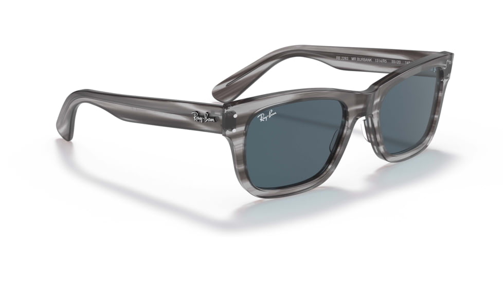 Ray-Ban Mr Burbank RB2283 Sunglasses, Blue Lenses, Striped Gray, 55, RB2283-1314R5-55