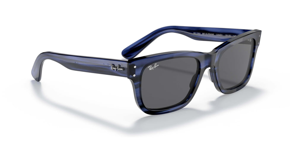 Ray-Ban Mr Burbank RB2283 Sunglasses, Dark Grey Lenses, Striped Blue, 55, RB2283-1339B1-55