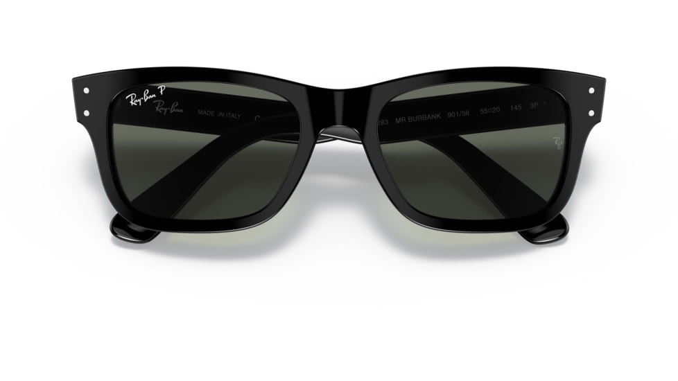 Ray-Ban Mr Burbank RB2283 Sunglasses, Polarized Green Lenses, Black, 55, RB2283-901-58-55