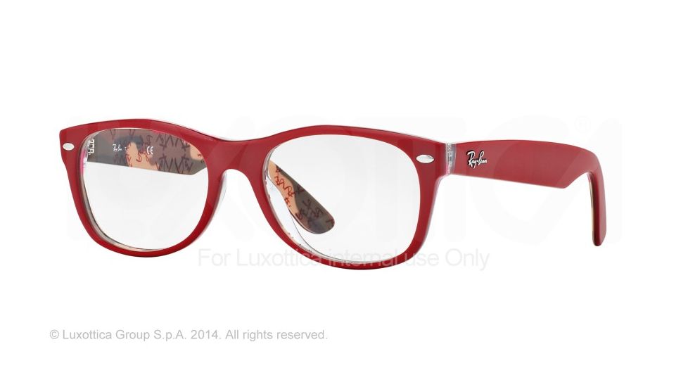 Ray-Ban New Wayfarer Eyeglasses RX5184 with Rx Prescription Lenses 5406-52 - Top Matte Red On Texture Frame