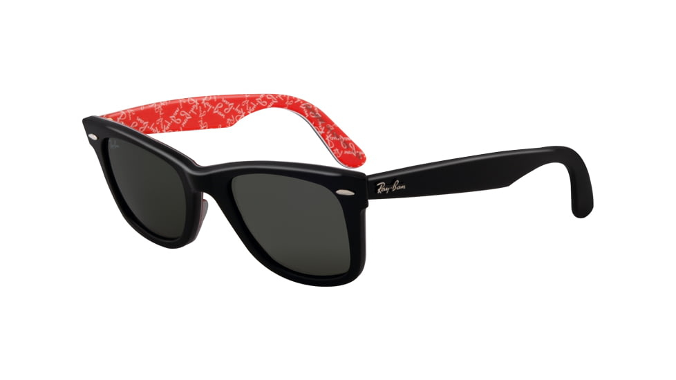 Ray-Ban Original Wayfarer Sunglasses, Black On Text. Red Gl W Crystal Green Frame / 50mm Lenses, 1016-5022