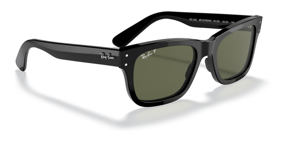 Ray-Ban RB2283 Mr Burbank Sunglasses - Mens, Black Frame, Green Polarized Lens, 58, RB2283-901-58-58