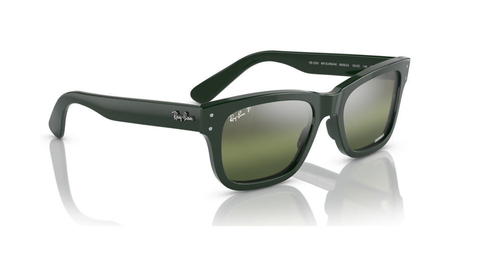 Ray-Ban RB2283 Mr Burbank Sunglasses - Mens, Green Frame, Dark Green Grad Mirror Polarized Lens, 55, RB2283-6659G4-55