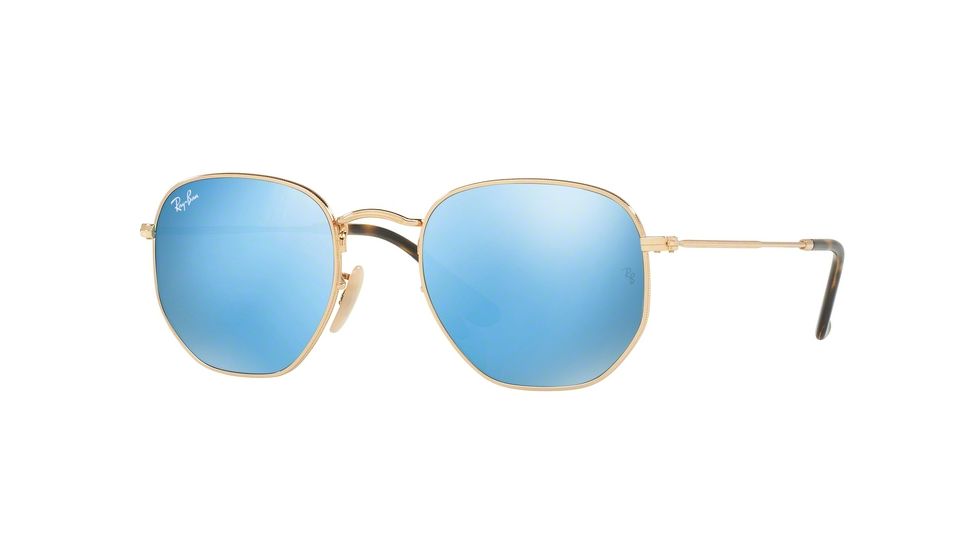 Ray-Ban RB3548NF Sunglasses 001/9O-54 - Gold Frame, Light Blue Flash Lenses