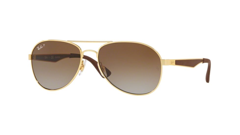 Ray-Ban RB3549 Single Vision Prescription Sunglasses, 58mm, Gold, RB3549-001-T5-58-SV