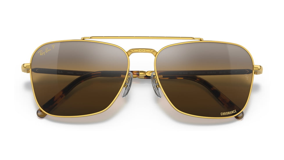 Ray-Ban RB3636 New Caravan Sunglasses, Legend Gold Frame, Silver/Brown Chromance Lens, Polarized, 55, RB3636-9196G5-55