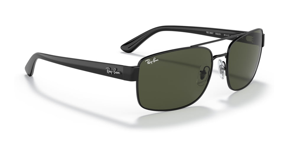 Ray-Ban RB3687 Sunglasses - Mens, Black Frame, Green Lens, 58, RB3687-002-31-58