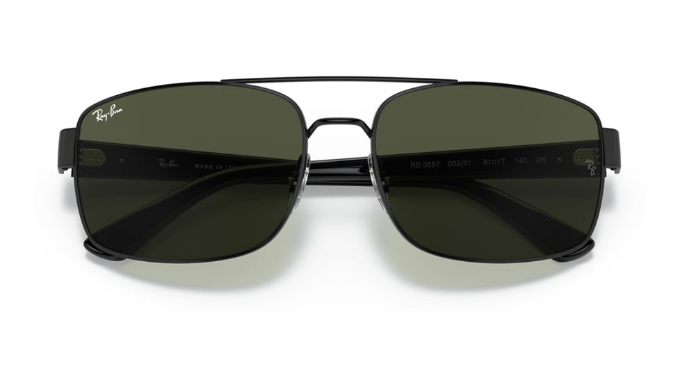 Ray-Ban RB3687 Sunglasses - Mens, Black Frame, Green Lens, 58, RB3687-002-31-58
