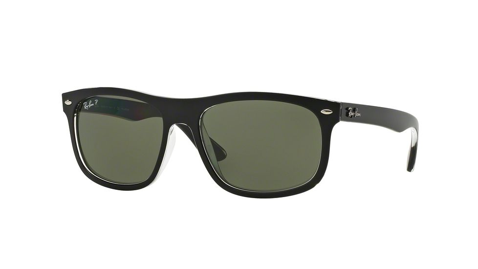 Ray-Ban RB4226F Sunglasses 60529A-59 - Top Matte Black On Trasparent Frame, Dark Green Polar Lenses