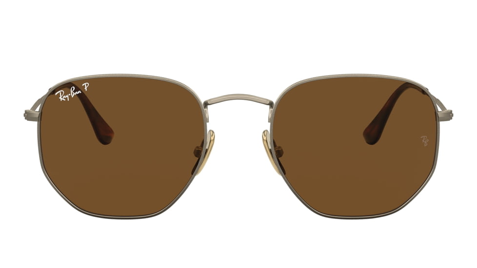 Ray-Ban RB8148 Hexagonal Sunglasses, Demigloss Antique Gold Frame, Brown Lens, Polarized, 51, RB8148-920757-51