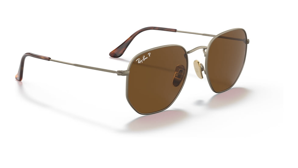 Ray-Ban RB8148 Hexagonal Sunglasses, Demigloss Antique Gold Frame, Brown Lens, Polarized, 51, RB8148-920757-51