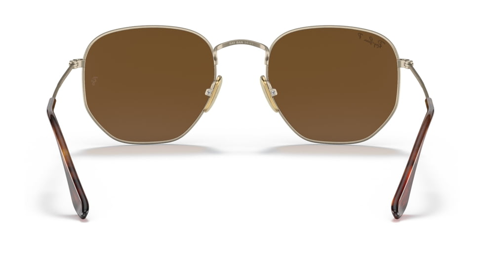 Ray-Ban RB8148 Hexagonal Sunglasses, Demigloss Antique Gold Frame, Brown Lens, Polarized, 51, RB8148-920757-51
