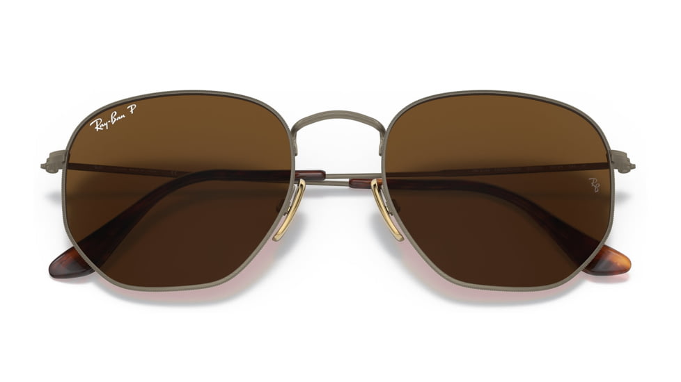 Ray-Ban RB8148 Hexagonal Sunglasses, Demigloss Antique Gold Frame, Brown Lens, Polarized, 51, RB8148-920757-51