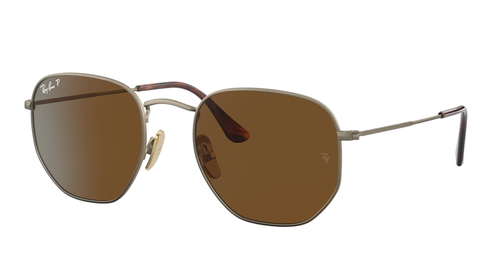 Ray-Ban RB8148 Hexagonal Sunglasses, Demigloss Antique Gold Frame, Brown Lens, Polarized, 51, RB8148-920757-51
