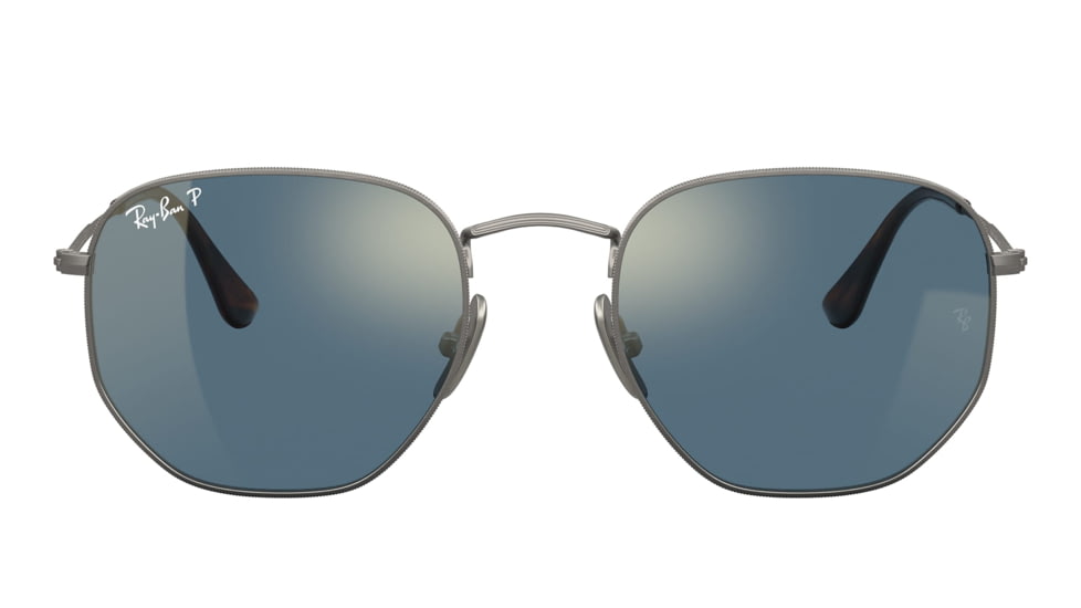 Ray-Ban RB8148 Hexagonal Sunglasses, Demigloss Gunmetal Frame, Blue Mirror Gold Lens, Polarized, 51, RB8148-9208T0-51