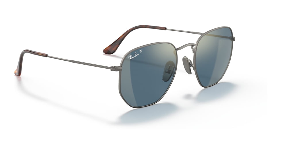 Ray-Ban RB8148 Hexagonal Sunglasses, Demigloss Gunmetal Frame, Blue Mirror Gold Lens, Polarized, 51, RB8148-9208T0-51
