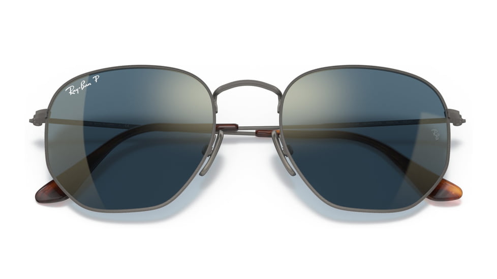 Ray-Ban RB8148 Hexagonal Sunglasses, Demigloss Gunmetal Frame, Blue Mirror Gold Lens, Polarized, 51, RB8148-9208T0-51