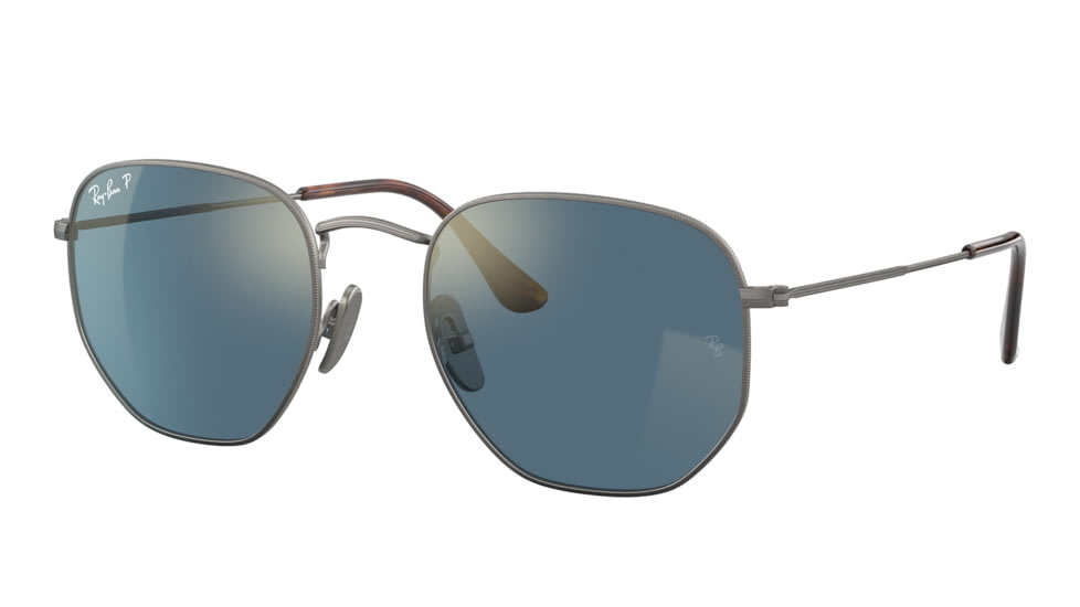 Ray-Ban RB8148 Hexagonal Sunglasses, Demigloss Gunmetal Frame, Blue Mirror Gold Lens, Polarized, 51, RB8148-9208T0-51