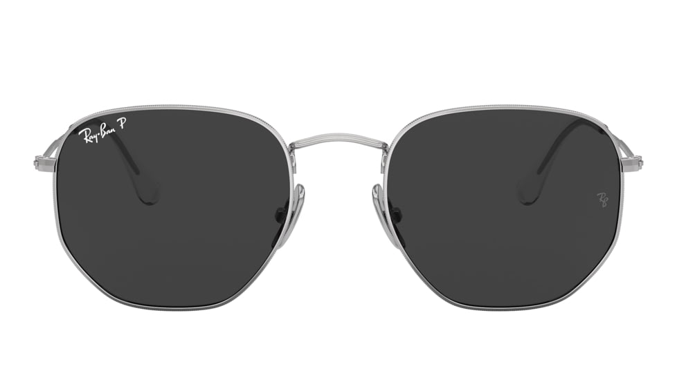 Ray-Ban RB8148 Hexagonal Sunglasses, Silver Frame, Black Lens, Polarized, 51, RB8148-920948-51