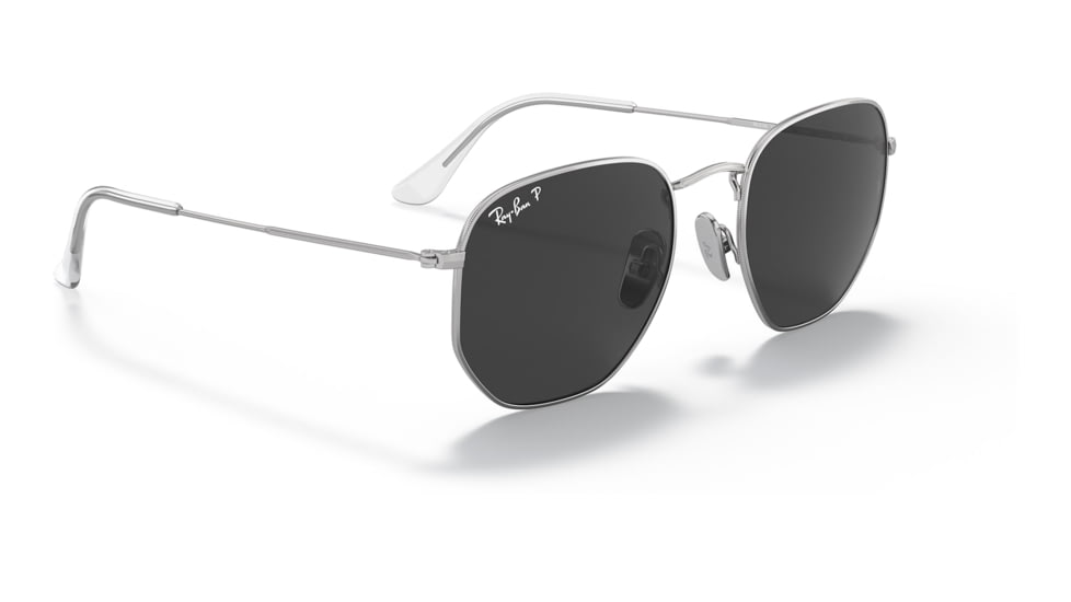Ray-Ban RB8148 Hexagonal Sunglasses, Silver Frame, Black Lens, Polarized, 51, RB8148-920948-51