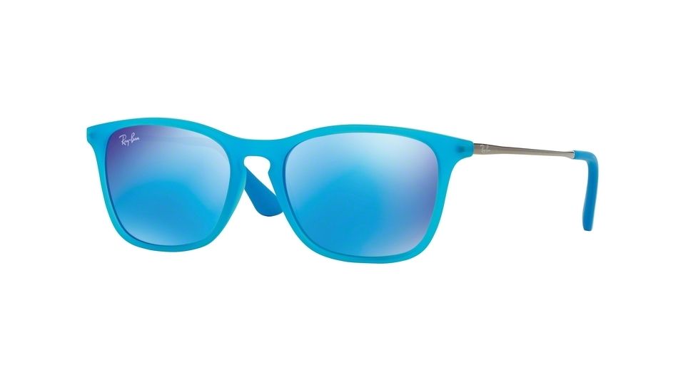 Ray-Ban RJ9061S Sunglasses 701155-49 - Azure Fluo Trasparent Rubber Frame, Green Mirror Blue Lenses