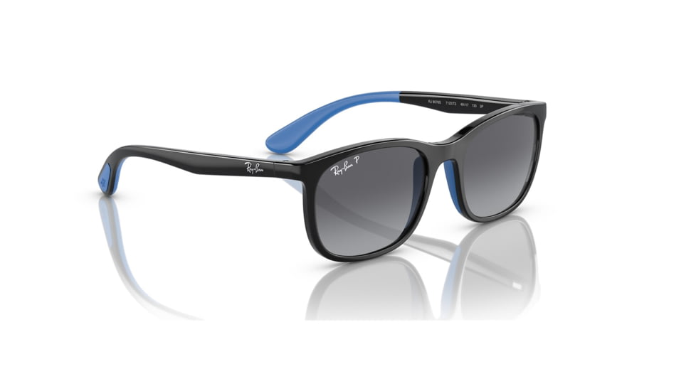 Ray-Ban RJ9076S Sunglasses - Kids, Black On Rubber Blue Frame, Grey Gradient Polarized Lens, 49, RJ9076S-7122T3-49