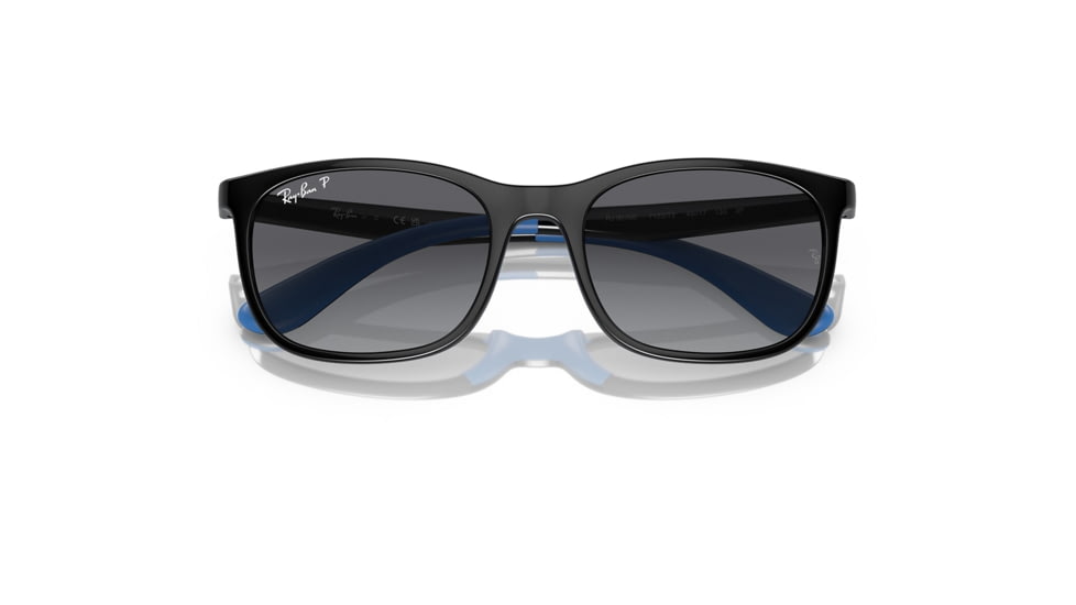 Ray-Ban RJ9076S Sunglasses - Kids, Black On Rubber Blue Frame, Grey Gradient Polarized Lens, 49, RJ9076S-7122T3-49