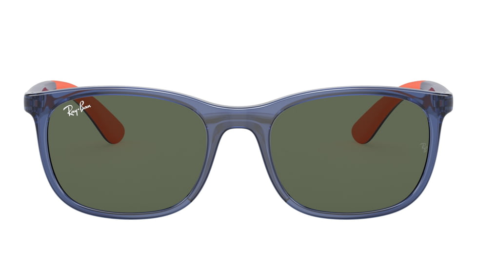 Ray-Ban RJ9076S Sunglasses - Kids, Transp Blue On Rubber Orange Frame, Dark Green Lens, 49, RJ9076S-712471-49