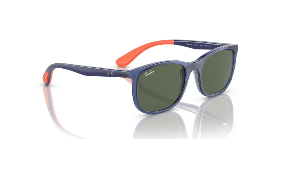 Ray-Ban RJ9076S Sunglasses - Kid's, Transp Blue On Rubber Orange Frame, Dark Green Lens, 49, RJ9076S-712471-49